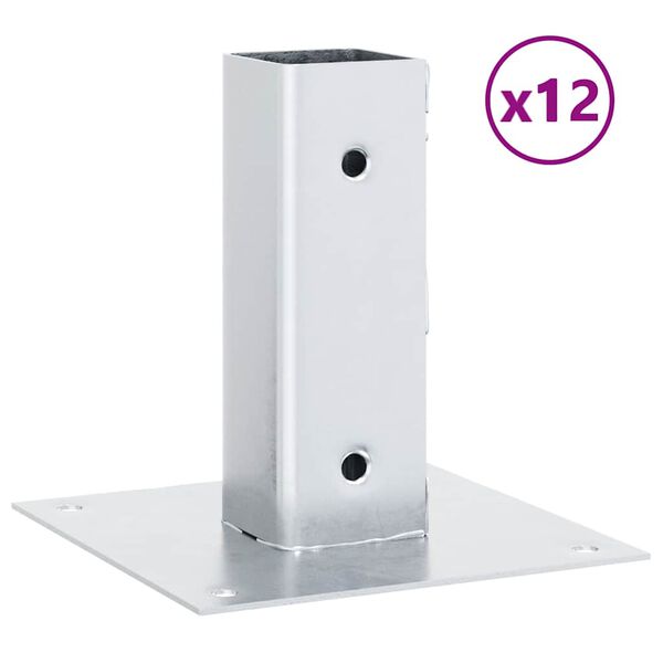vidaXL Pfostentr&auml;ger Quadratisch 12 Stk. Silber 51x51mm Stahl Verzinkt