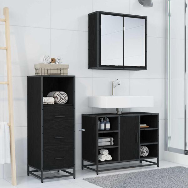 vidaXL Badezimmerm&ouml;bel-Set 3 pcs Schwarz Eichen-Optik Holzwerkstoff
