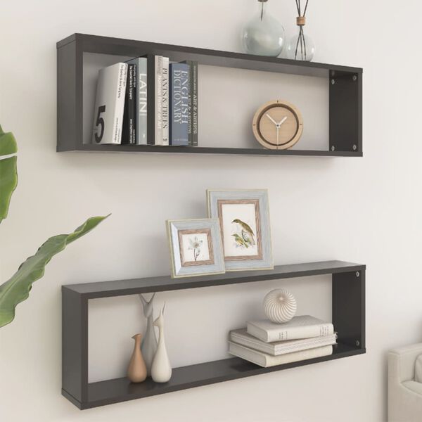 vidaXL W&uuml;rfelregale 2 Stk. Grau 100x15x30 cm Holzwerkstoff