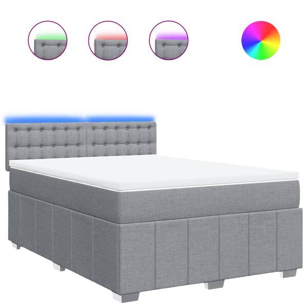 vidaXL Boxspringbett mit Matratze Hellgrau 140x190 cm Stoff