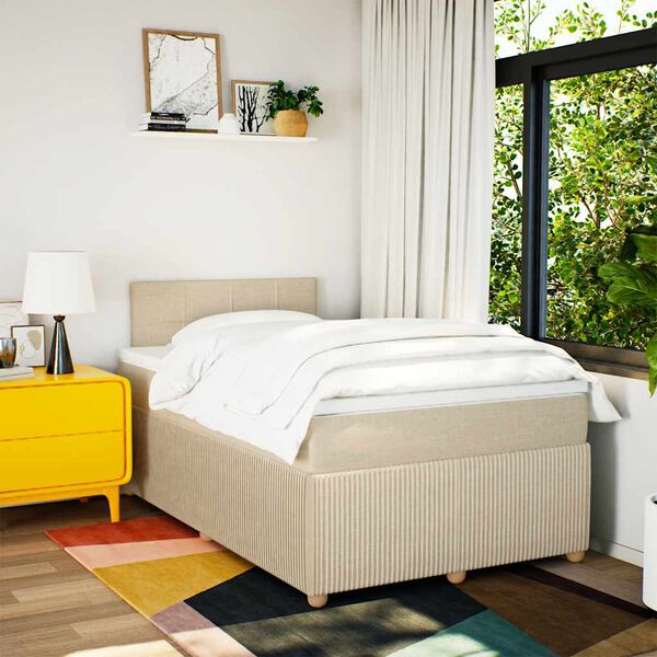 vidaXL Boxspringbett mit Matratze Creme 120x190 cm Stoff