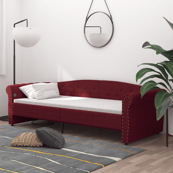 vidaXL Tagesbett mit Matratze USB Weinrot Stoff 90x200 cm