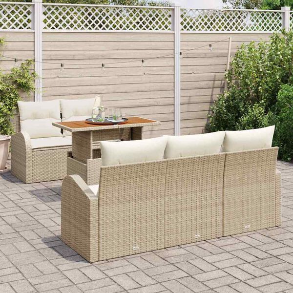 vidaXL Garten-Sofa-Set mit Speicher 6 pcs Beige Poly Rattan