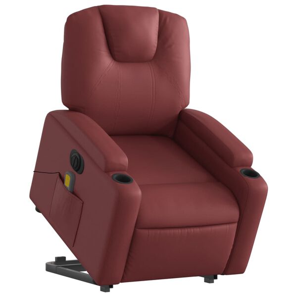 vidaXL Massagesessel mit Aufstehhilfe Elektrisch Weinrot Kunstleder