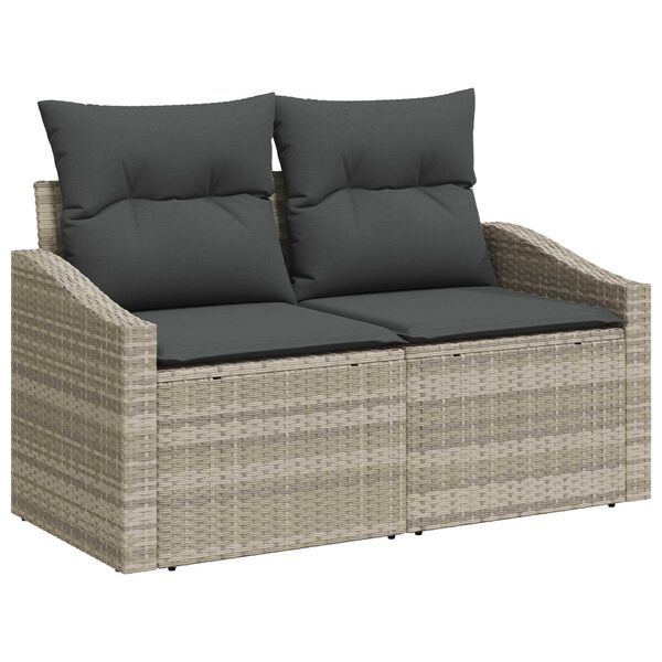 vidaXL Garten-Sofa-Set mit Speicher 7 pcs Hellgrau Poly Rattan