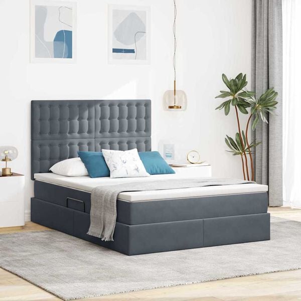 vidaXL Bett mit Stauraum und LED Dunkelgrau 140 x 190 cm Samt
