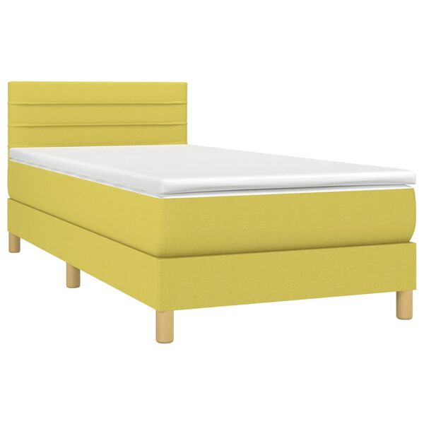 vidaXL Boxspringbett mit Matratze & LED Gr&uuml;n 90x190 cm Stoff