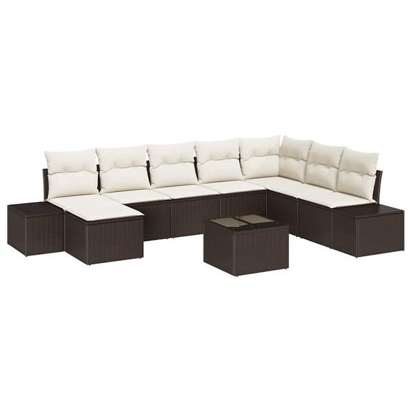 vidaXL Garten-Sofa-Set mit Kissen 8 pcs Braun und Creme Poly-Rattan