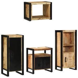 vidaXL Badezimmerm&ouml;bel-Set 4 Stk. Braun und Schwarz Massivholz Mango