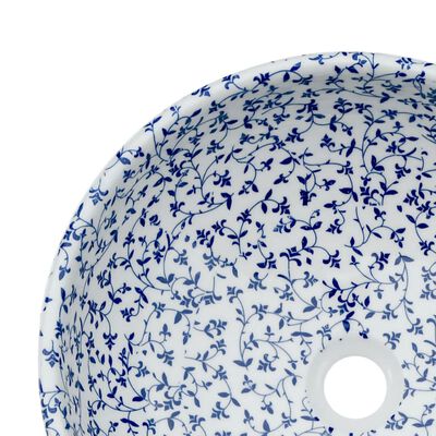 vidaXL Aufsatzwaschbecken Weiß und Blau Rund Ø41x14 cm Keramik