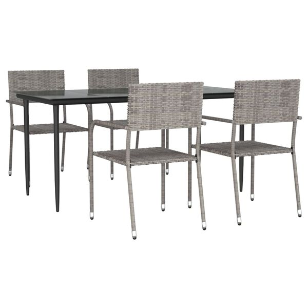 vidaXL 5-tlg. Garten-Essgruppe Grau und Schwarz Poly Rattan und Stahl