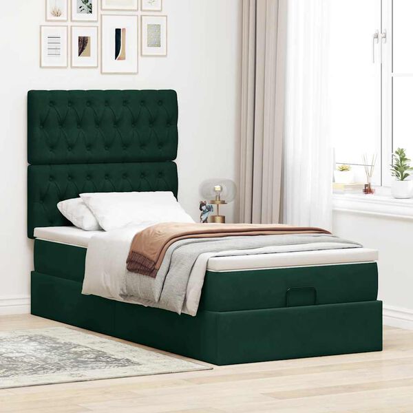 vidaXL Ottoman-Bett mit Matratzen & LEDs Dunkelgr&uuml;n 80x200 cm Samt