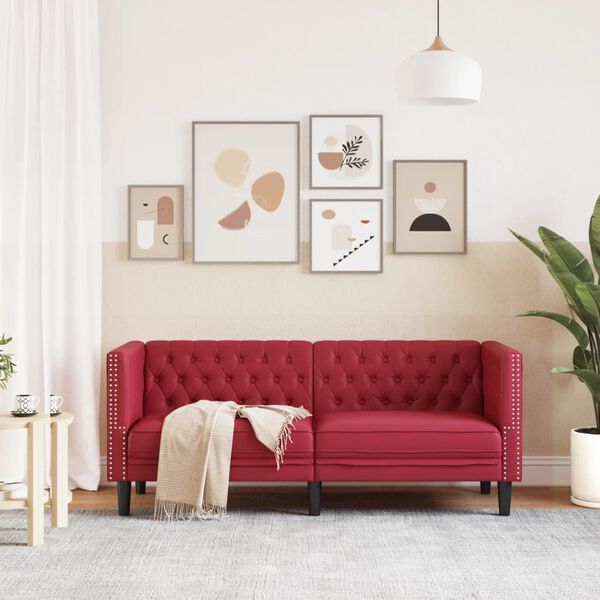 vidaXL Chesterfield-Sofa 2-Sitzer Weinrot Kunstleder