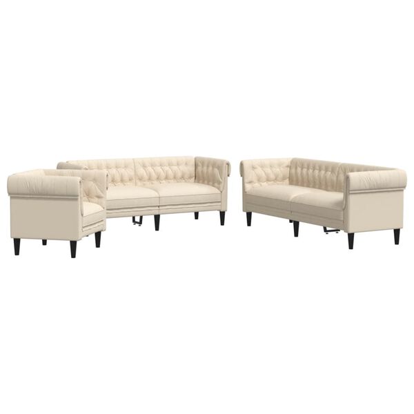 vidaXL 3-tlg. Sofagarnitur Creme Stoff