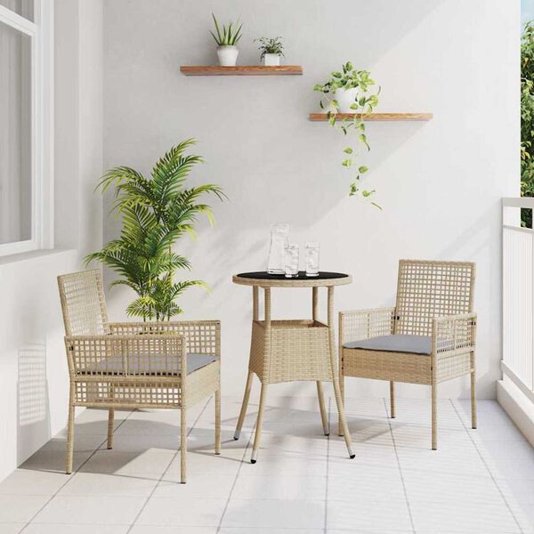 vidaXL Garten Essgruppe 3 pcs Beige Poly Rattan
