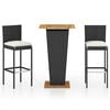 vidaXL 3-tlg. Gartenbar-Set mit Kissen Poly Rattan Schwarz