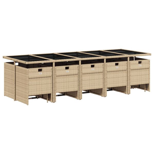 vidaXL 15-tlg. Garten-Essgruppe mit Kissen Beigemischung Poly Rattan