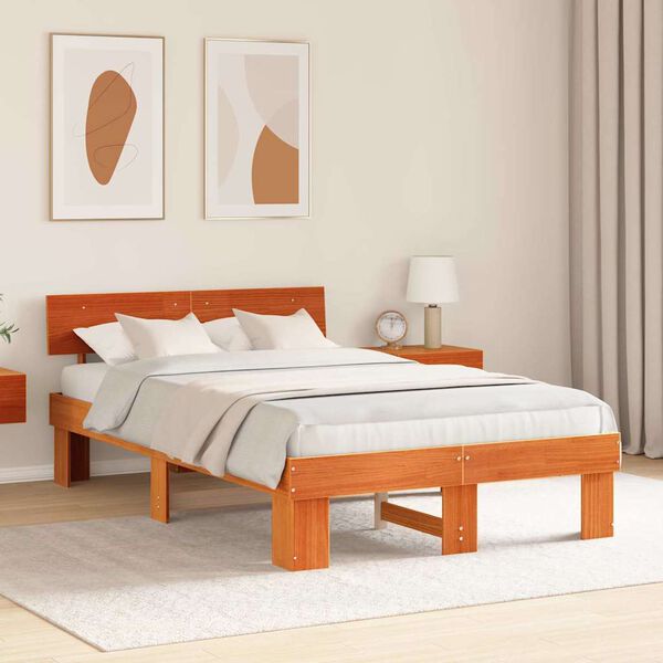 vidaXL Bettrahmen Wachsbraun 120 x 190 cm Massives Kiefernholz