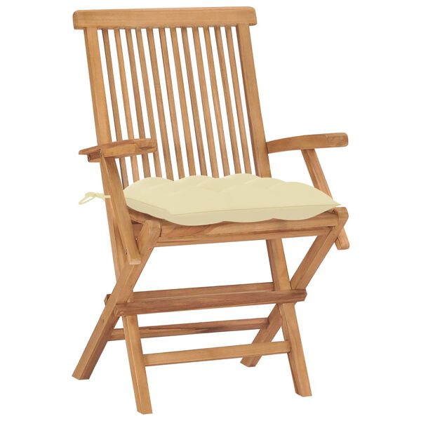 vidaXL Gartenst&uuml;hle mit Cremewei&szlig;en Kissen 2 Stk. Massivholz Teak