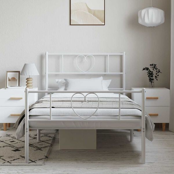 vidaXL Bettgestell mit Kopf- und Fu&szlig;teil Metall Wei&szlig; 100x200 cm