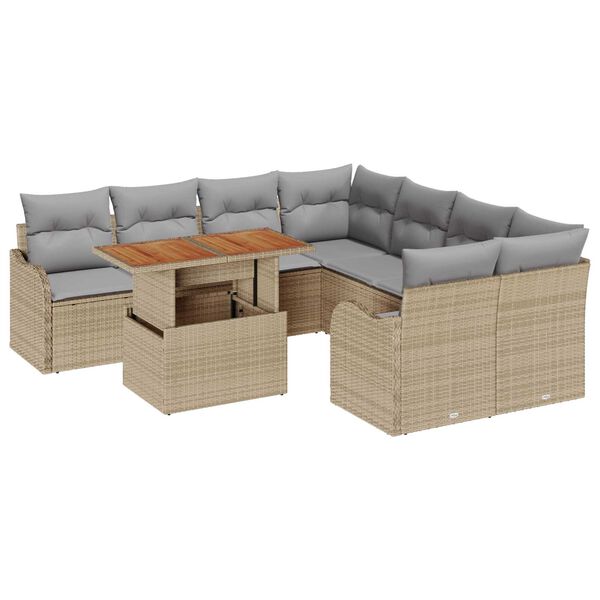 vidaXL Garten-Sofa-Set mit Speicher 9 pcs Beige Poly Rattan