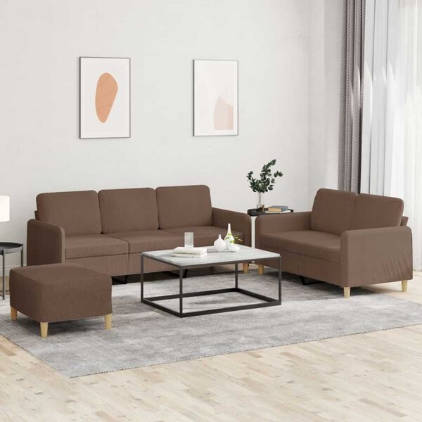 vidaXL 3-tlg. Sofagarnitur mit Kissen Braun Stoff
