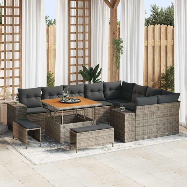 vidaXL Garten-Sofa-Set mit Kissen mit Speicher mit Kissen 12 pcs Grau