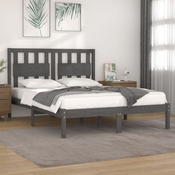 vidaXL Massivholzbett Grau Kiefer 200x200 cm