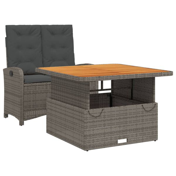 vidaXL 2-tlg. Garten-Essgruppe mit Kissen Grau Poly Rattan