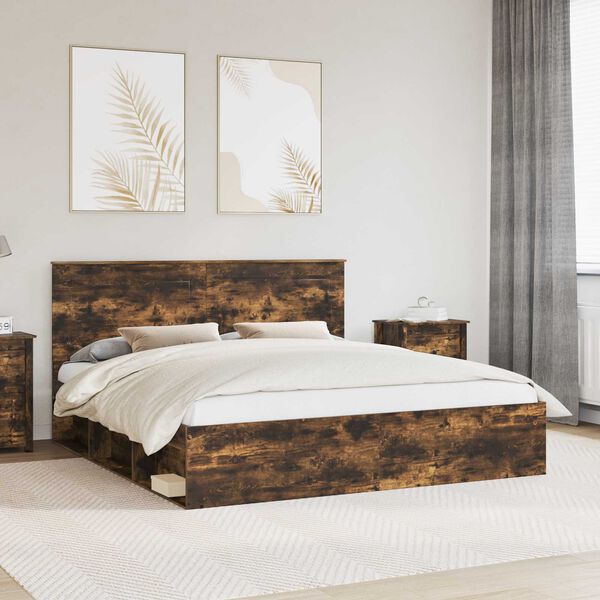 vidaXL Bettrahmen Ger&auml;ucherte Eiche 180 x 200 cm Massives Kiefernholz