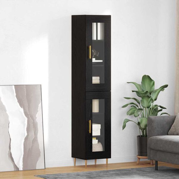 vidaXL Highboard 2 pcs Schwarz Eichen-Optik Glas
