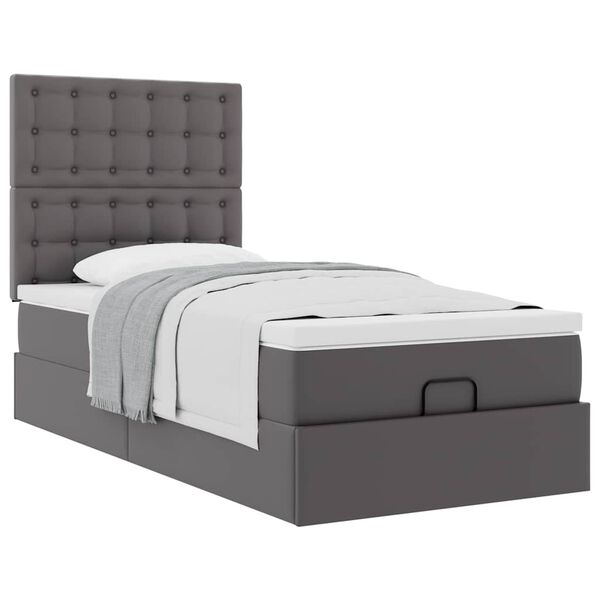 vidaXL Ottoman-Bett mit Matratze Grau 100x200 cm Kunstleder