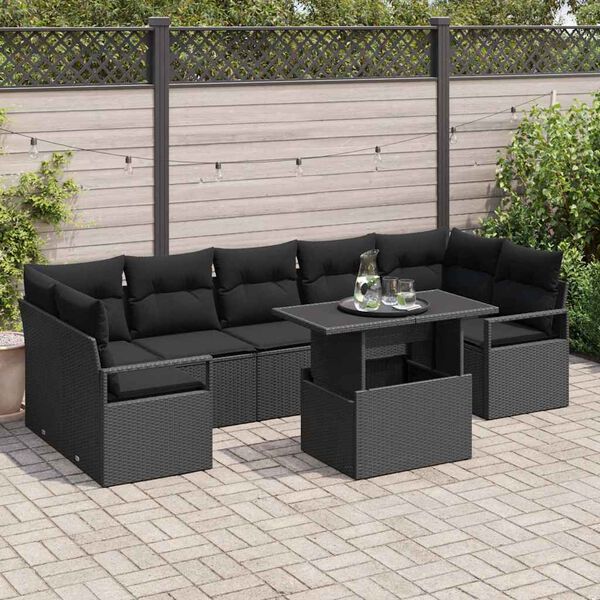 vidaXL Garten-Sofa-Set mit Kissen 8 pcs Schwarz Poly-Rattan