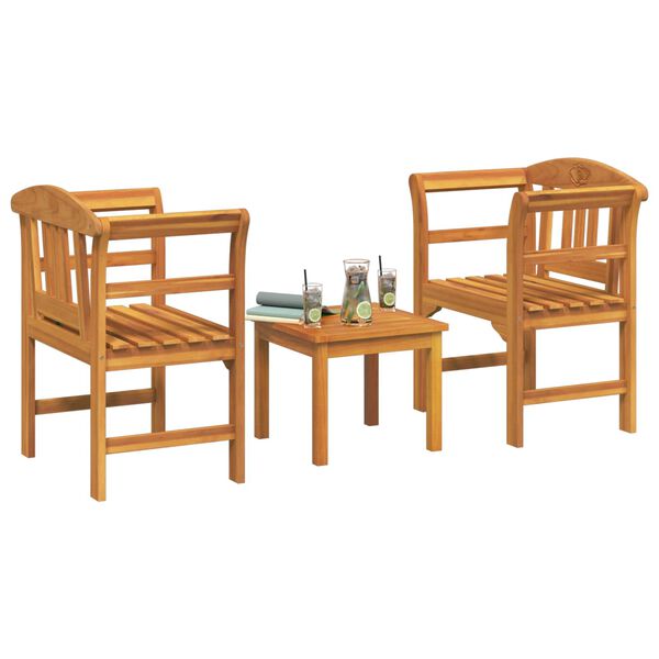 vidaXL M&ouml;belset mit Kissen 3 pcs Natur Massivholz Akazie