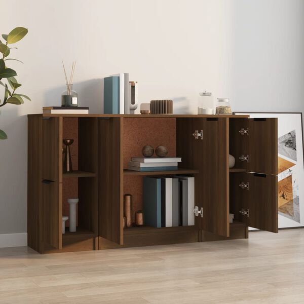 vidaXL Sideboards 3 Stk. Braun Eichen-Optik Holzwerkstoff