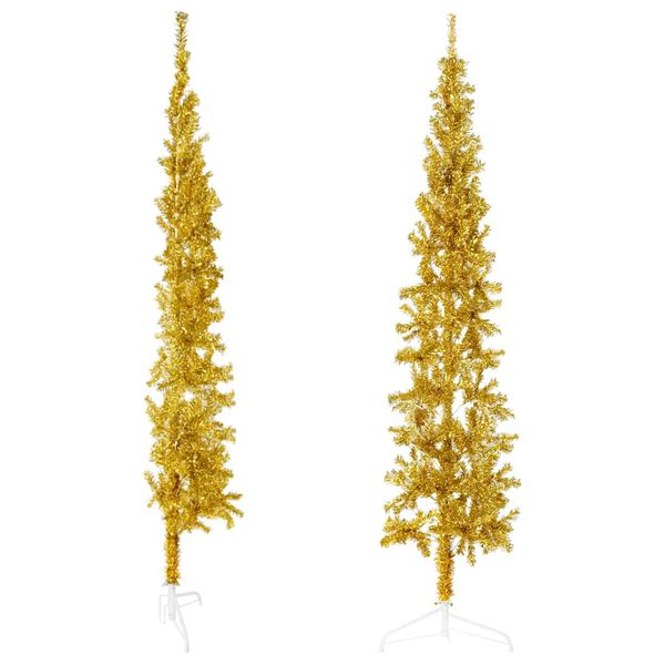 vidaXL K&uuml;nstlicher Halb-Weihnachtsbaum mit St&auml;nder Schlank Gold 180 cm