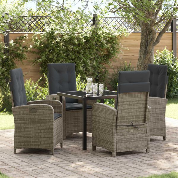 vidaXL Garten Essgruppe mit Kissen 5 pcs Grau Poly-Rattan
