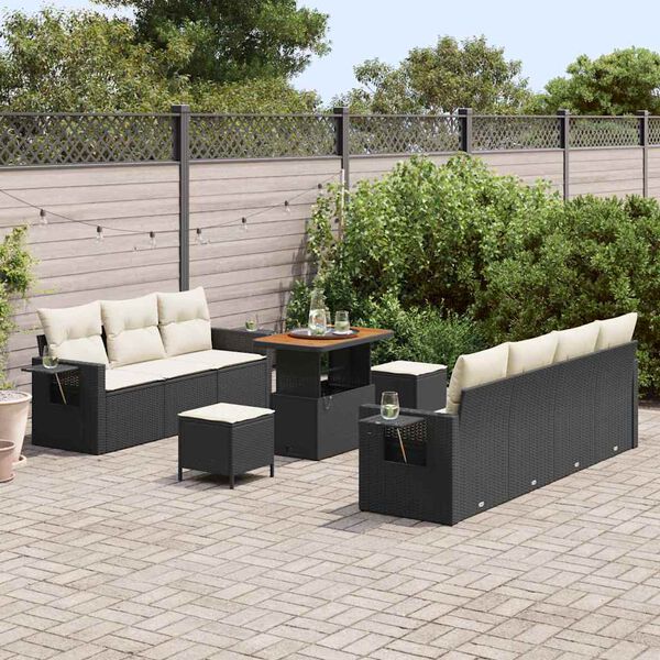 vidaXL Garten-Sofa-Set mit Kissen 10 pcs Schwarz und Creme