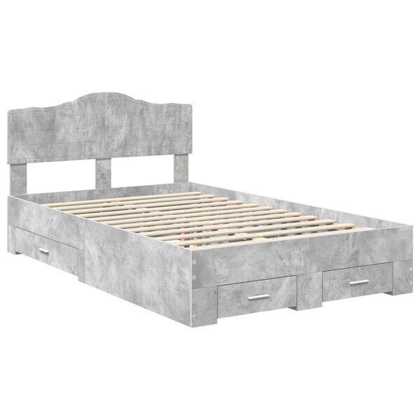 vidaXL Bettrahmen mit Kopfteil Beton Grau 135 x 190 cm Holzwerkstoff
