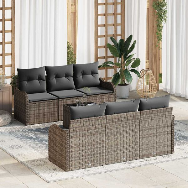 vidaXL Garten-Sofa-Set 7 pcs Grau Poly-Rattan und Stahl und Glas