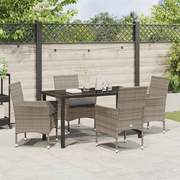vidaXL Garten Essgruppe mit Kissen 5 pcs Grau Poly-Rattan