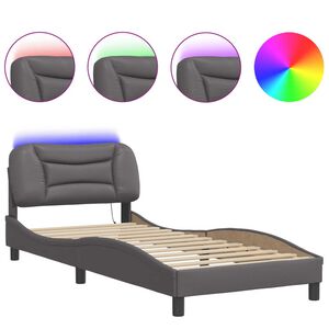 vidaXL Bettgestell mit LED ohne Matratze "Hvar" Grau 80x200 cm