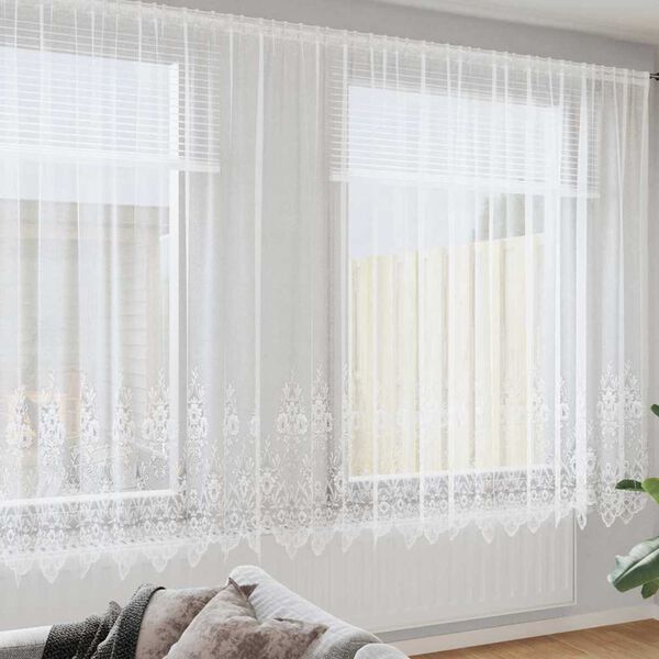 vidaXL Spitzenvorhang mit Vorh&auml;ngen Floral Wei&szlig; 240 x 400 cm Polyester