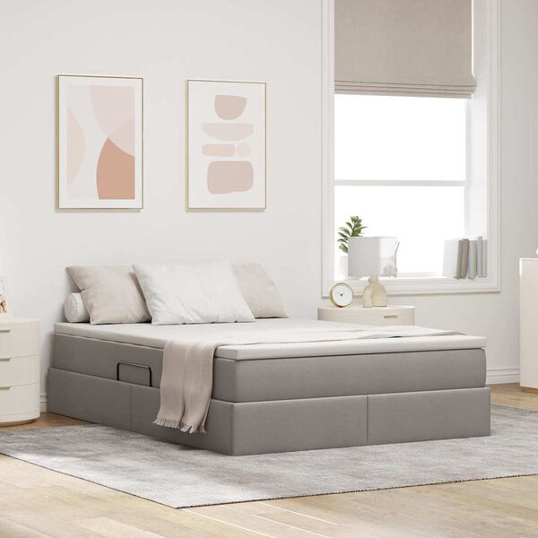vidaXL Aufbewahrungsbett mit Matratze Taupe 140 x 200 cm Polyester
