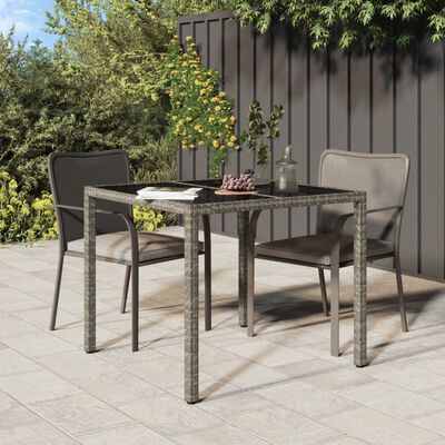 vidaXL Gartentisch 90x90x75 cm Gehärtetes Glas Poly Rattan Grau