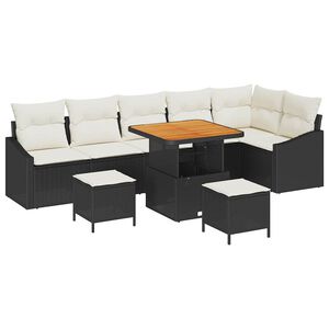 vidaXL Garten-Sofa-Set mit Kissen 9 pcs Schwarz Poly Rattan