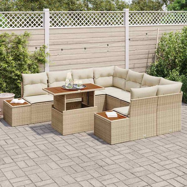 vidaXL Garten Essgruppe mit Kissen 9 pcs Beige und Creme