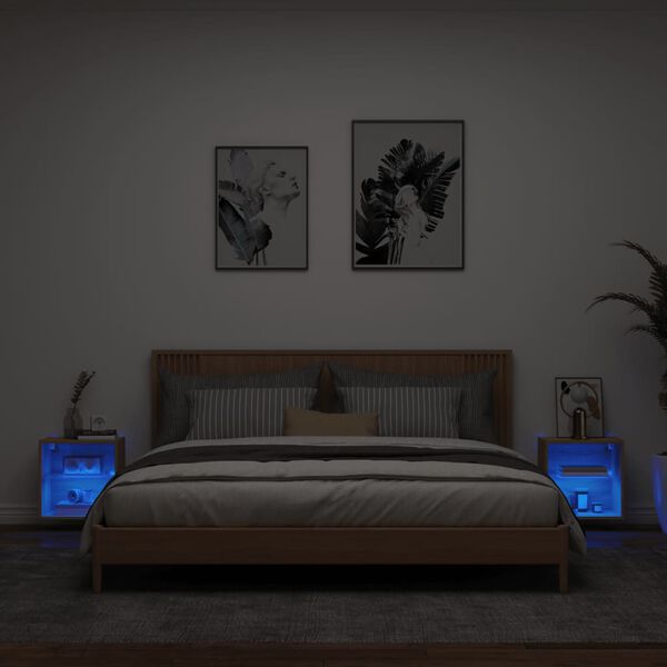 vidaXL Wand-Nachttische mit LED-Leuchten 2 Stk. Sonoma-Eiche