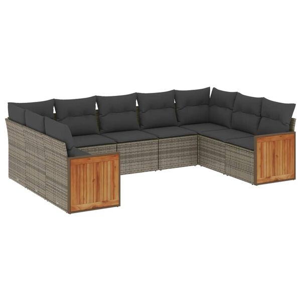 vidaXL 9-tlg. Garten-Sofagarnitur mit Kissen Grau Poly Rattan