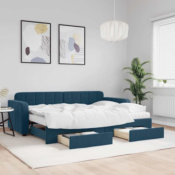 vidaXL Tagesbett Ausziehbar mit Schubladen Blau 80x200 cm Samt